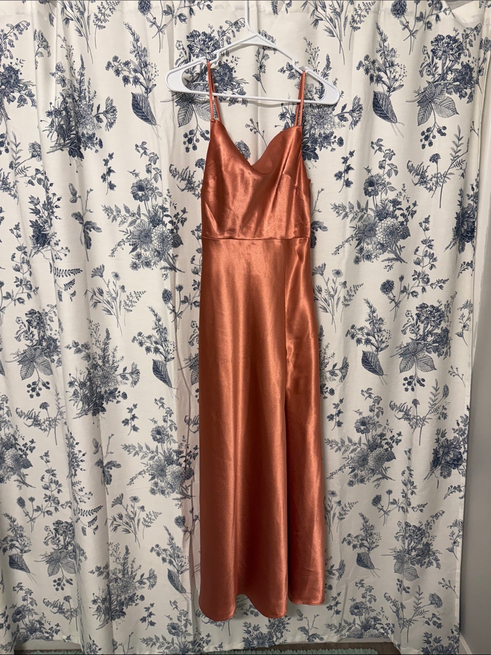 Birdy Grey Lisa Long Dress Sz XS Terracotta Shiny Satin Maxi Bridesmaid - Picture 3 of 5